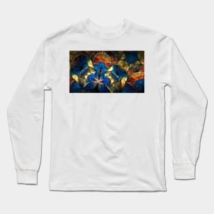 Abstract Blue Gold Geometric Patterns Long Sleeve T-Shirt